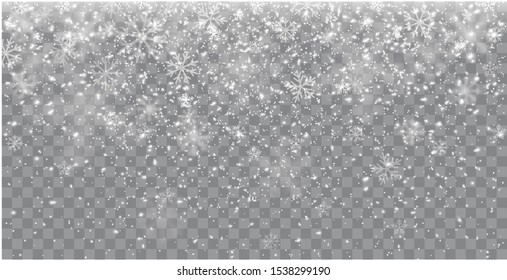 Seamless realistic falling snow or snowflakes. Isolated on transparent background - stock vector.