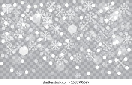 Seamless realistic falling snow or snowflakes. Isolated on transparent background - stock vector.