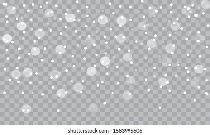 Seamless realistic falling snow or snowflakes. Isolated on transparent background - stock vector.