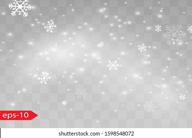 Seamless realistic falling snow or snowflakes. Isolated on transparent background - stock vector.