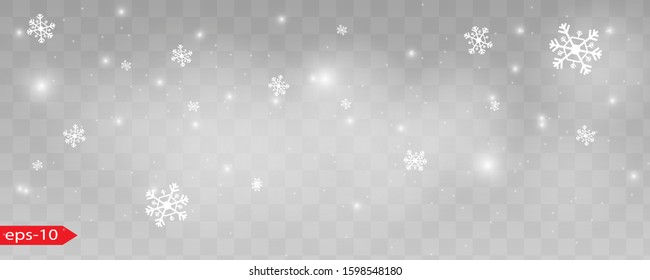Seamless realistic falling snow or snowflakes. Isolated on transparent background - stock vector.