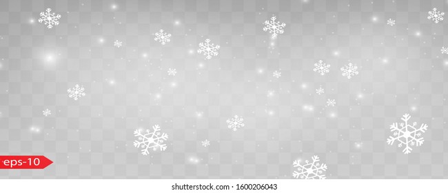 Seamless realistic falling snow or snowflakes. Isolated on transparent background - stock vector.