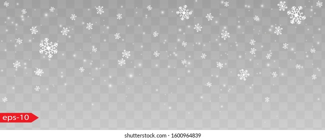 Seamless realistic falling snow or snowflakes. Isolated on transparent background - stock vector.