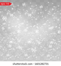 Seamless realistic falling snow or snowflakes. Isolated on transparent background - stock vector.