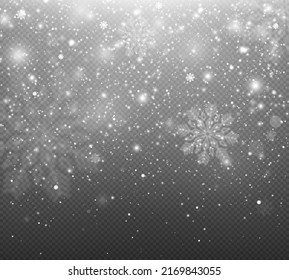 Seamless realistic falling snow. Snowflakes, realistic Christmas snow, falling snow flake, white dust, blizzard. Transparent snow flake pattern.