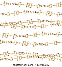 seamless realistic golden chains. vector of gold links isolated on white and black background