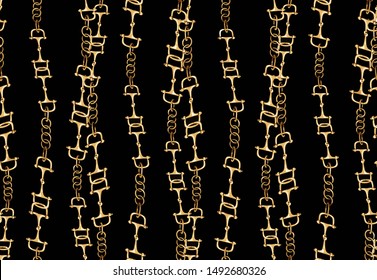 seamless realistic golden chains. vector of gold links isolated on white and black background