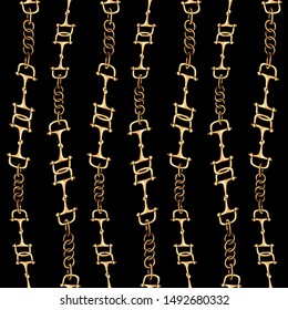 seamless realistic golden chains. vector of gold links isolated on white and black background