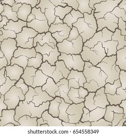 Seamless realistic pattern. Imitation print of dry soil of desert. Brown crack on grey background