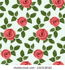 Seamless realistic vector background of roses and leaves