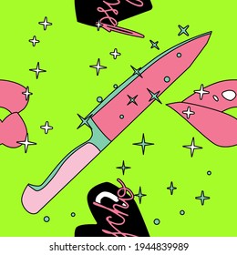 Seamless rebel pattern with hearts, knives and lips. Cool texture for fabric apparel textile, wallpaper, wrapping paper.
