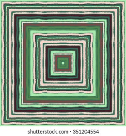 Seamless rectangle strip pattern. Ethnic ornamental texture. Square lines on background. Cold brown, green, beige colors. Winter theme. Vector