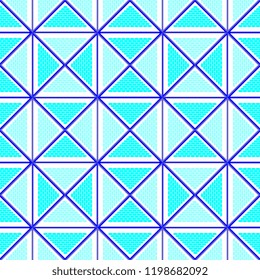 Seamless rectangle and triangle tile pattern with blue colors. Vector illustration for fashion, wall wrapping, and textile print.