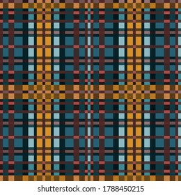 Seamless rectangular vector contrast pattern as a tartan plaid mainly in muted blue and light khaki colors with diagonal lines, texture for flannel shirt, plaid, tablecloths, clothes, blankets