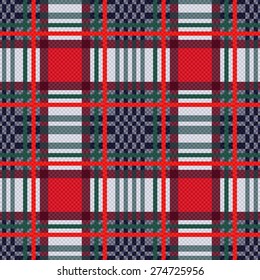 Seamless rectangular vector pattern as a tartan plaid mainly in red, blue and light grey colors