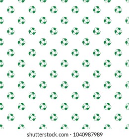 Seamless recycle sign pattern green on white background