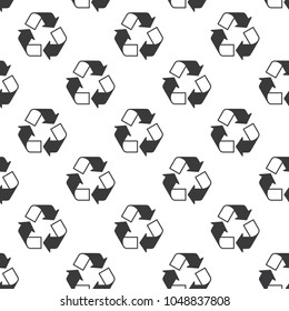 Seamless recycle sign pattern grey on white background
