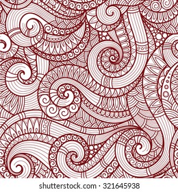 Seamless red abstract hand-drawn pattern, waves background. Doodle  Illustration Design 