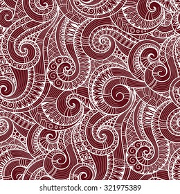 Seamless red abstract hand-drawn pattern, waves background. Doodle  Illustration Design 