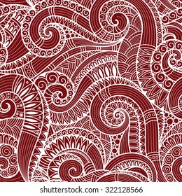 Seamless red abstract hand-drawn pattern, waves background. Doodle  Illustration Design 