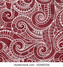 Seamless red abstract hand-drawn pattern, waves background. Doodle  Illustration Design 