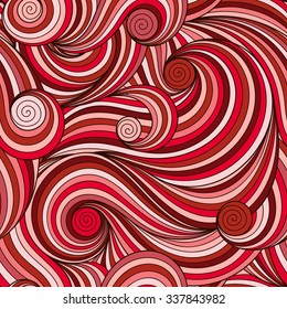 Seamless red abstract hand-drawn pattern, waves background. Seamless pattern can be used for wallpaper, pattern fills, web page background,surface textures.