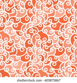 Seamless red abstract hand-drawn pattern, waves background. Seamless pattern can be used for wallpaper, pattern fills, web page background, surface textures.
