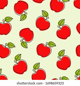 Seamless red apple pattern design, hand drawn apple pattern template vector