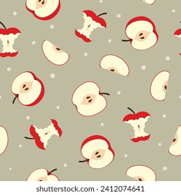 Seamless red apple pattern. Vector fruit background. Textile, fabric design