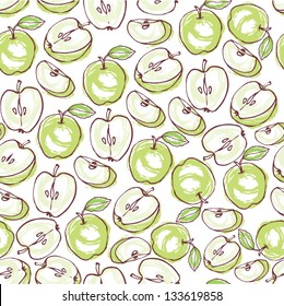 Seamless red apples pattern vector