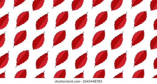 Seamless Red Autumn Leaves Pattern on White Background
