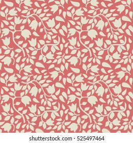 Seamless red background with beige tulips pattern.
