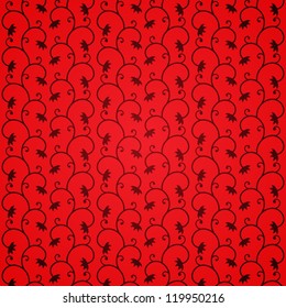 Seamless red background with black flowers