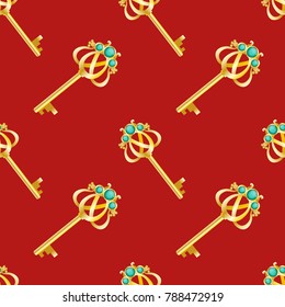 Seamless red background with gold keys