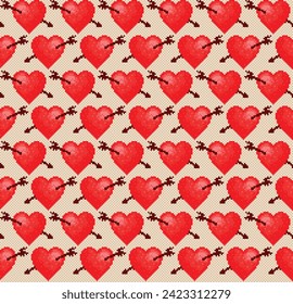 El fondo rojo sin fisuras con corazones.
