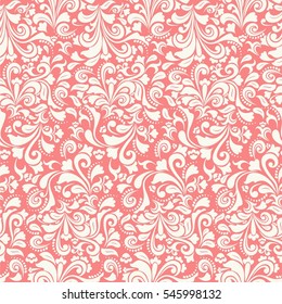 Seamless red background with light pattern in baroque style. Vector retro illustration.  Ideal for printing on fabric or paper.