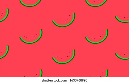 Seamless red background with watermelon slices. Vector illustration design for greeting card or template.