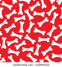 seamless red background with white bones in cute dog wallpaper design, repeating random doggie biscuit pattern