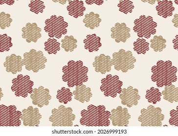 Seamless red with beige pattern, vintage style blossom flower. Abstract autumn geometric background with sketchy line flower . Vector pattern for wrapping, textile, carpet, 