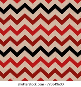 Seamless Red Black Brown Zig Zag Lines Grunge Brown Paper Structure Vector Pattern