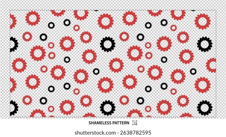 Seamless red and black gear pattern with abstract mechanical shapes on transparent background - Powered by Shutterstock - Get 15% off with code: PIKWIZARD15