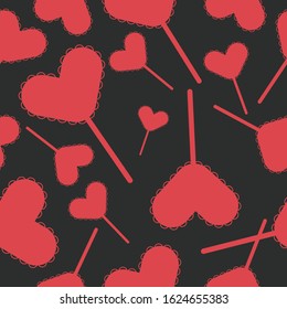 Seamless red and black heart shaped laced lollipop textile pattern vector