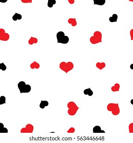 Seamless red and black hearts pattern on white background vector, eps 10