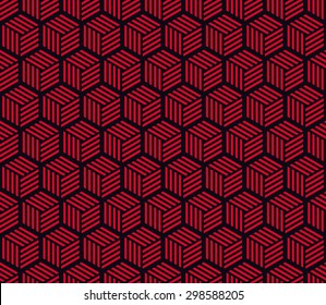 Seamless red and black hexagons with stripes pattern vector