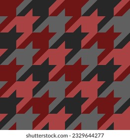 Nahtloses rotes schwarzes Hundstooth Gänsefußschottisches Hintergrundmuster Textilien-Design für Tapete, Textur, Druck, Kleidung. Vektorgrafik.
