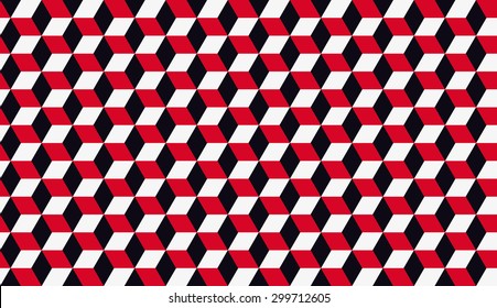 Seamless red and black isometric cubes optical illusion hexagons pattern vector