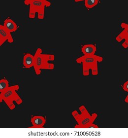 Seamless red and black pattern with astronaut flying in space. Print for t-shirts, wrapping, textile, fabric. Vector illustration