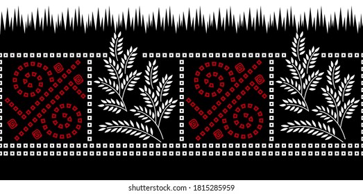 seamless red and black  textile flower border pattern