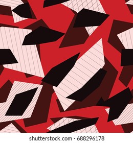 Seamless red black and white urban abstract striped geometric blobs military fashion camouflage pattern vector