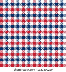 Seamless red and blue 4th of July Independence Day gingham check pattern background.